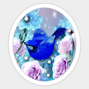 Blue Bird and Flowers Sticker